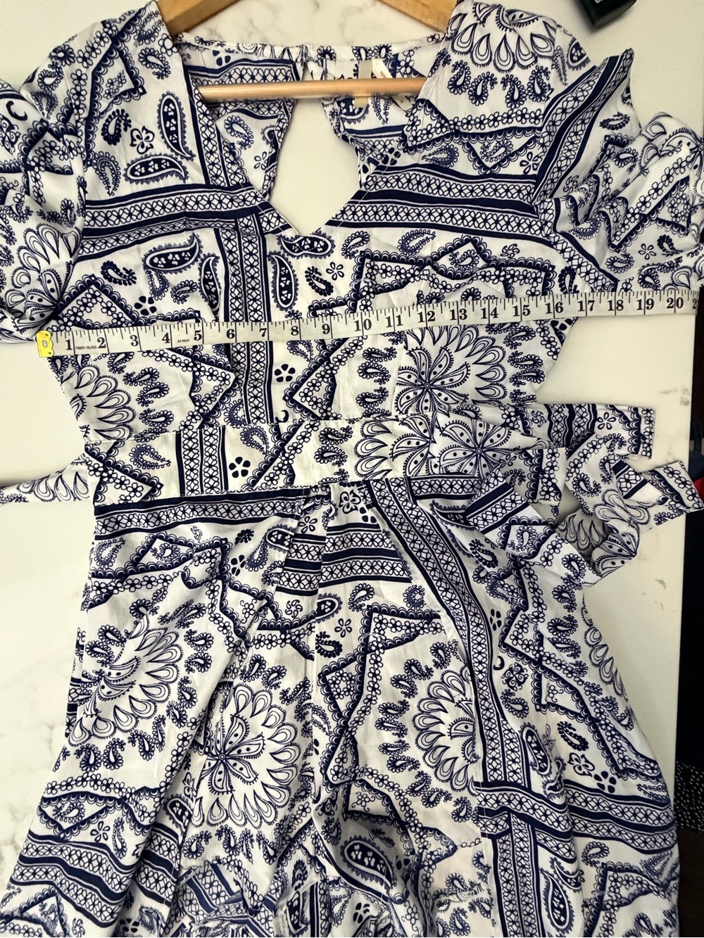 True Destiny White & Navy Paisley Overlay Romper - Picture 11 of 15